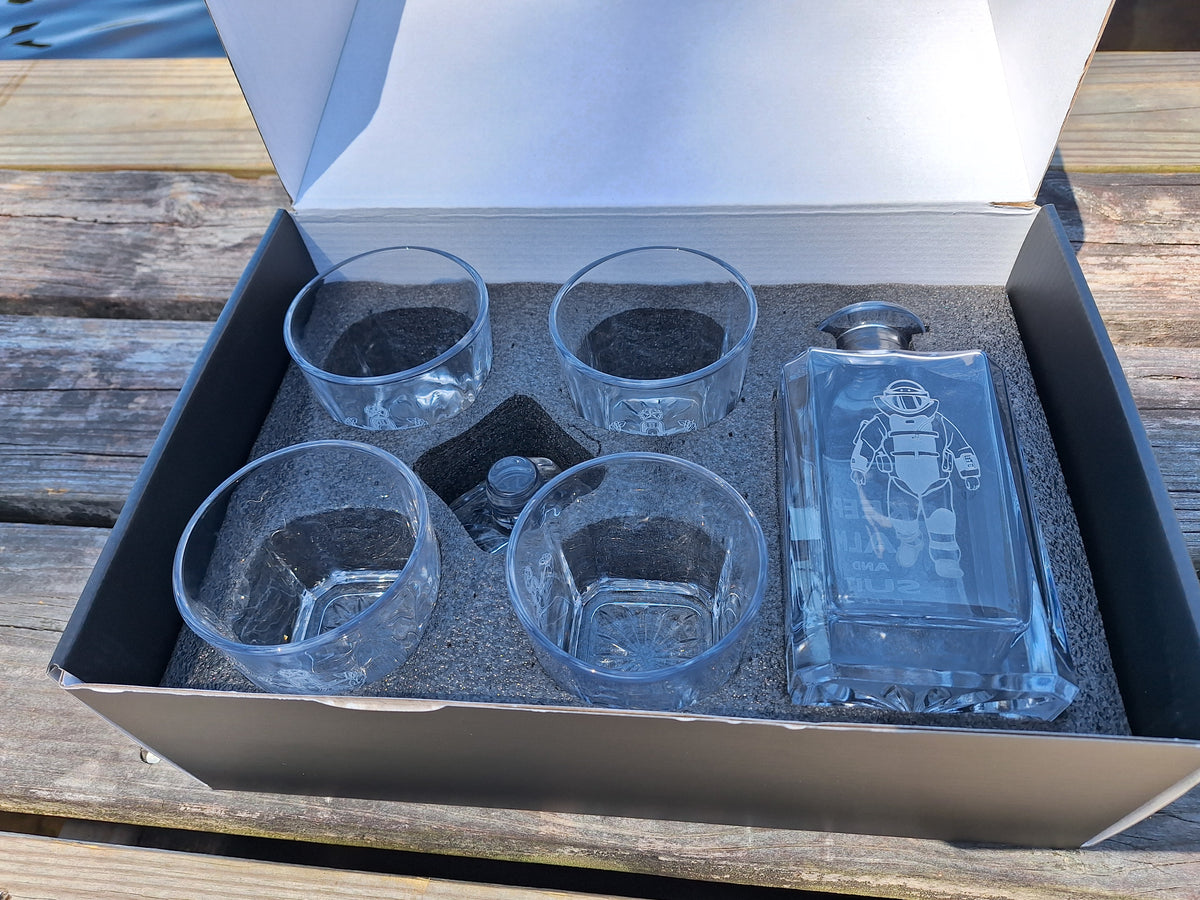 Sandcarved KCSU 4 Glass Decanter Set – Crab Zone, LLC