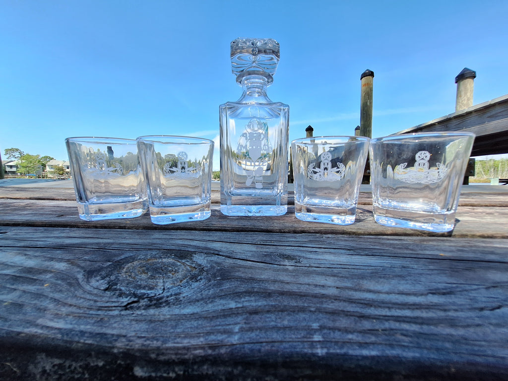 Sandcarved KCSU 4 Glass Decanter Set – Crab Zone, LLC