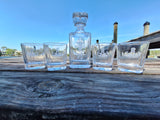 Sandcarved KCSU 4 Glass Decanter Set