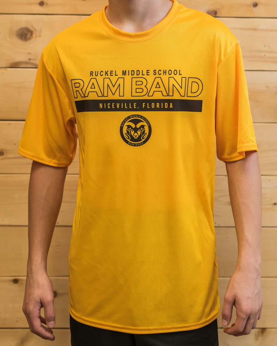 Ruckel Ram Band Gold Moisture Wicking Short Sleeve Fundraising Shirt