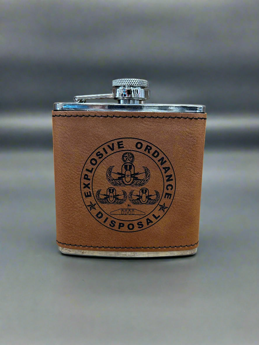Tri-Badge Leatherette Flask, 6oz